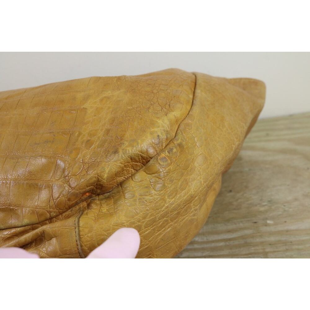 Brahmin HOBO TOTE Croc Embossed L JACQUELINE Brown Yellow Leather Shoulder Bag - Picture 9 of 16